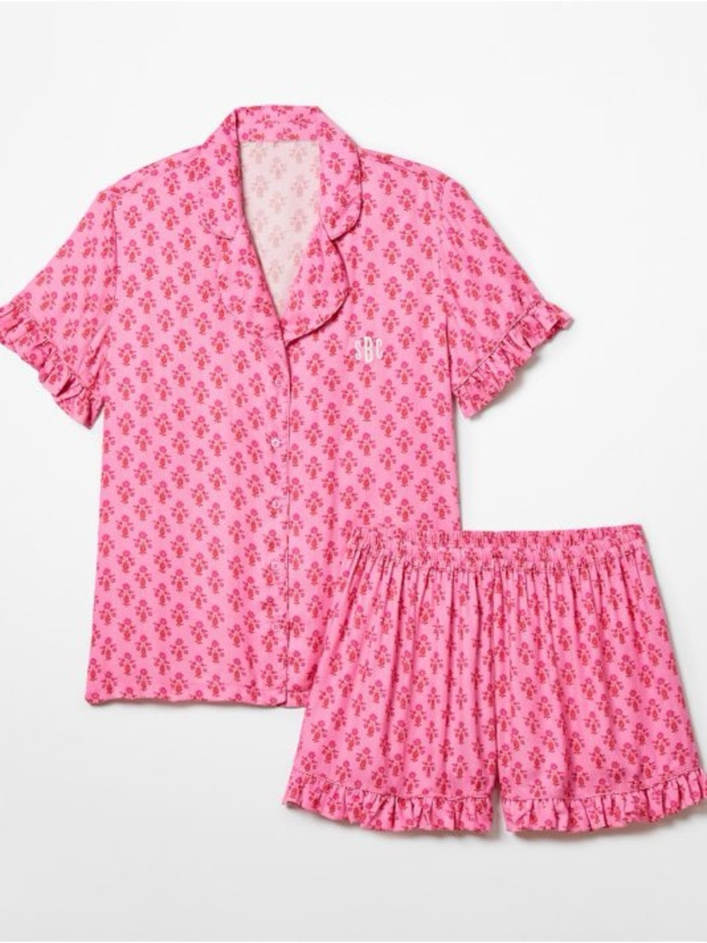 Mark & Graham Ruffle Sateen -Pink Floral Short Pajama Set size S - NEW